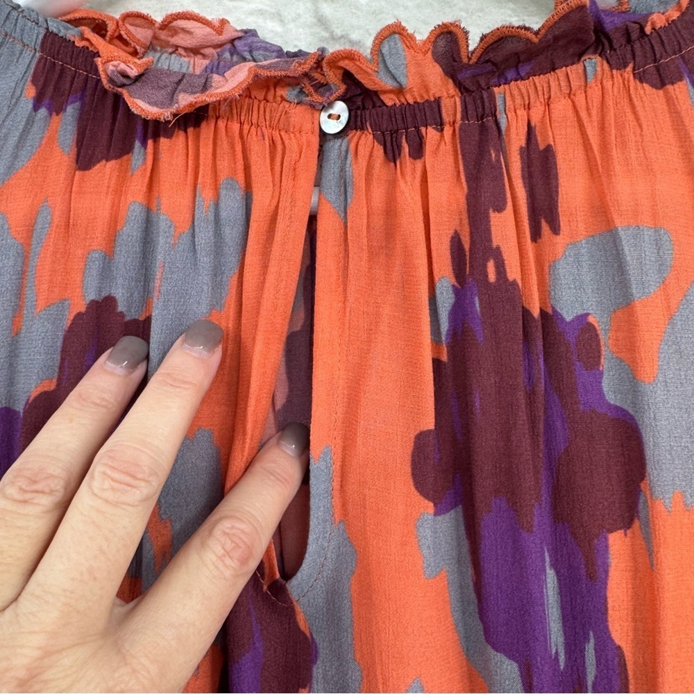 Velvet by Graham & Spencer Regina Printed Boho Dress Coral Orange Purple XS - Picture 4 of 16